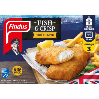 Fish & crisp fish fillets 6-p 600g Findus.