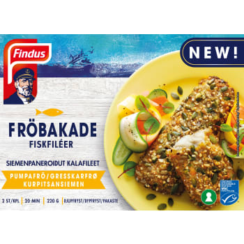 Fröbakade fiskfiléer, pumpafrö & solrosfrö MSC 220g Findus.
