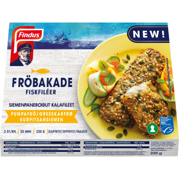 Fröbakade fiskfiléer, pumpafrö & solrosfrö MSC 220g Findus.