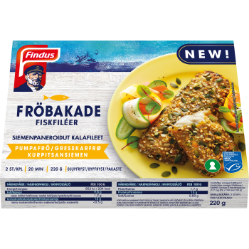 Fröbakade fiskfiléer, pumpafrö & solrosfrö MSC 220g Findus.