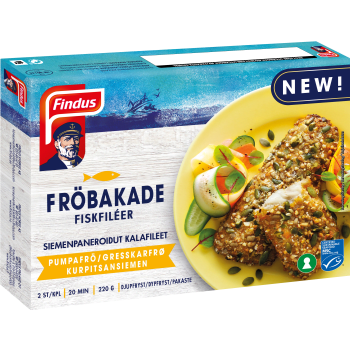 Fröbakade fiskfiléer, pumpafrö & solrosfrö MSC 220g Findus.