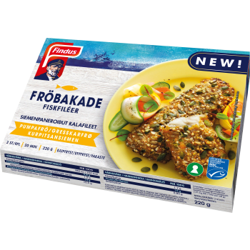 Fröbakade fiskfiléer, pumpafrö & solrosfrö MSC 220g Findus.