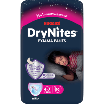 Nattbyxblöja Flicka 4-7 år 17-30kg 10-p DryNites.