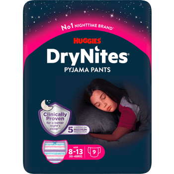 Nattbyxblöja Flicka 8-13 år 30-48kg 9-p DryNites.