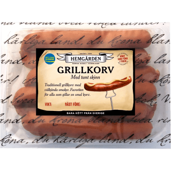 Grillkorv Tunt Skinn 700g Hemgården.
