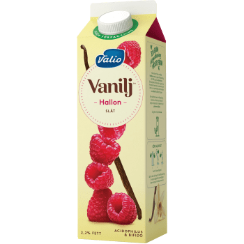 Vaniljyoghurt Hallon slät 2,1% 1000g Valio.