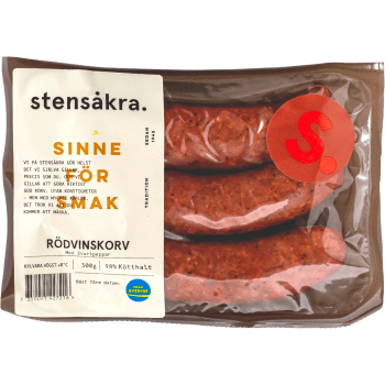 Rödvinskorv med svartpeppar 98% Kötthalt 300g Stensåkra.