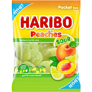 Godispåse Peaches Sour 70g Haribo.