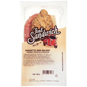 Fullkornsbaguette med Salami och Ost 160g Italsandwich.