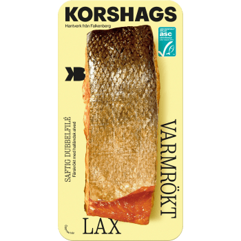 Laxfilé Färsk Varmrökt Dubbel i bit ca 300g Miljömärkt Korshags.