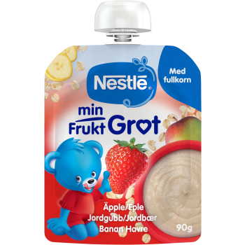 Barnmat Min Frukt gröt äpple, banan & jordgubb 6m 90g Nestle.