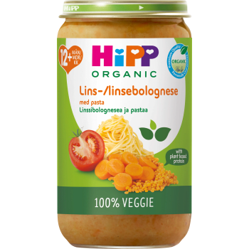 Barnmat Linsbolognese med pasta 1år 250g Hipp.