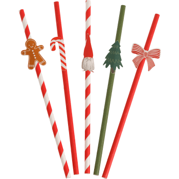Sugrör Jul blandade motiv 20cm 10-p Festive.