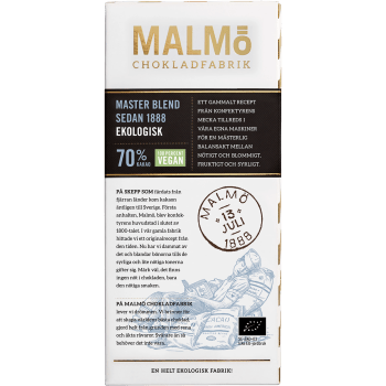 Chokladkaka Mörk Choklad Master Blend 70% 80g Malmö Chokladfabrik.