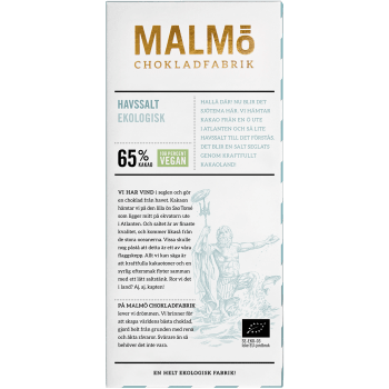 Chokladkaka Mörk Choklad Havssalt 65% 80g Malmö Chokladfabrik.