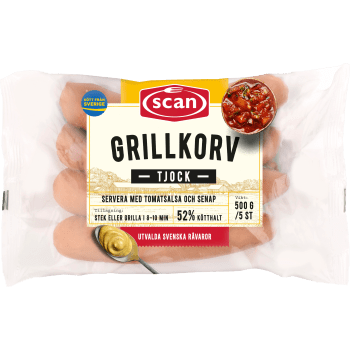 Grillkorv Tjock 52% Kötthalt 500g Scan.