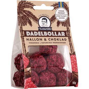 Dadelboll choklad hallon 90g Lazaridis.