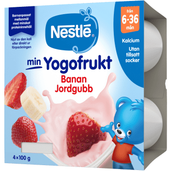 Min YogoFrukt Jordgubb & banan Från 6m 4-p 400g Nestle.