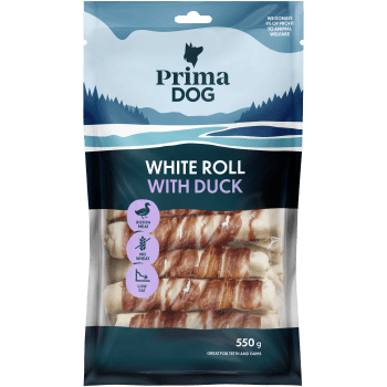 Vit tuggrulle med anka 15-p 550g PrimaDog.