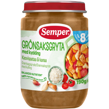 Grönsaks & kycklinggryta med vitlök Från 8m 190g Semper.
