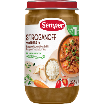 Stroganoff med biff & ris 1år 235g Semper.
