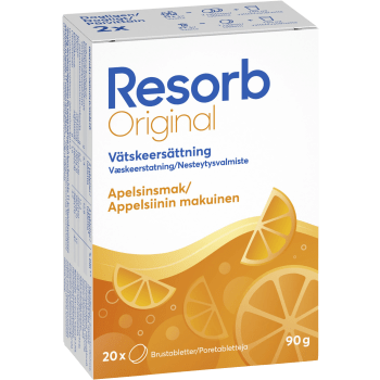Vätskeersättning Apelsinsmak Brustablett 90g 20-p Resorb.