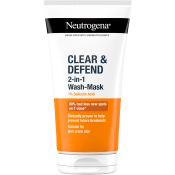 Ansiktsmask Clear&Defend 2-in-1 Wash-Mask 1% Salicylic Acid 150ml Neutrogena.