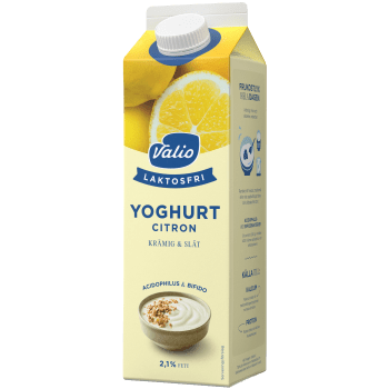 Fruktyoghurt Citron utan fruktbitar Laktosfri 2,1% 1l Valio.