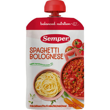 Barnmat Spaghetti bolognese 6m 120g Semper.