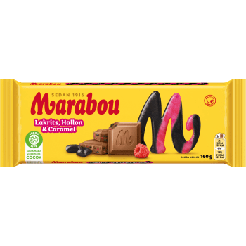 Chokladkaka Lakrits, Hallon & Caramel 160g Marabou.