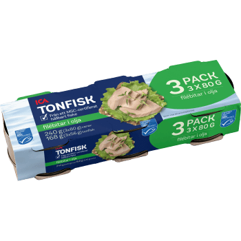 Tonfisk i olja 3x80g 240g ICA.