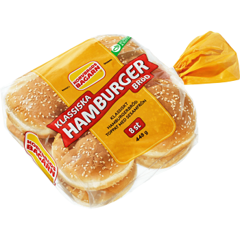 Hamburgerbröd 8-p 448g Korvbrödsbagarn.