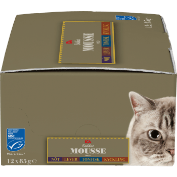Kattmat Mousse Nöt/Lever/Tonfisk/Kyckling Multipack 12x85g ICA.