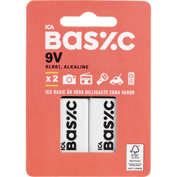 Batteri 9V/6LR61 2-p ICA Basic.