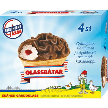 Glassbåt Vanilj med jordgubbssylt 65g 4-p Engelholms Glass.