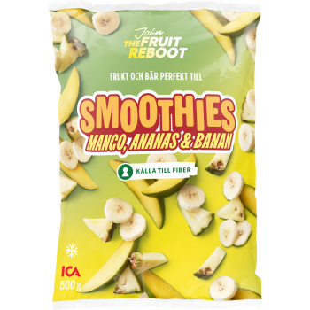 Frukt till smoothies Mango, ananas & banan Fryst 500g ICA.