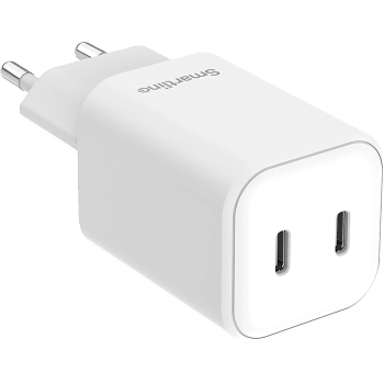 Väggladdare 45W 2xUSB-C vit Smartline.