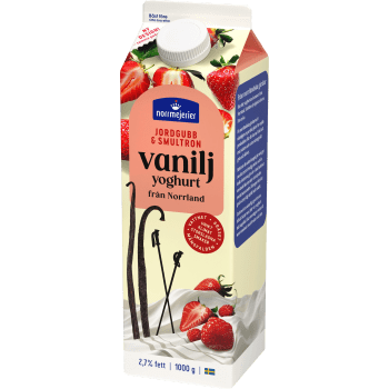 Vaniljyoghurt Jordgubb Smultron 2,7% 1000g Norrmejerier.