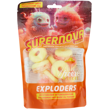 Godis Persikosmak Frystorkat 50g Supernova Freeze.