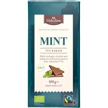 Chokladkaka Mint Mörk Choklad 55% 100g ICA Selection.