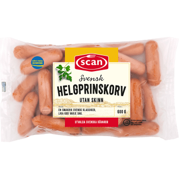 Helgprinskorv utan skinn 600g Scan.