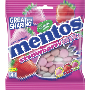 Godispåse Strawberry Mix 150g Mentos.