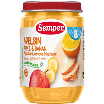 Apelsin äpple & banan Från 8m 190g Semper.
