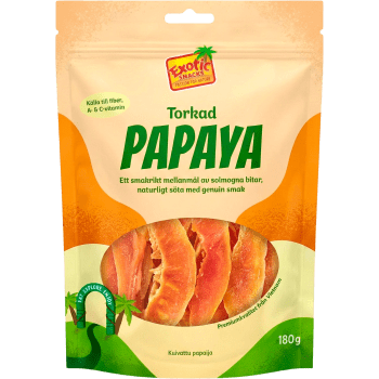 Papaya Torkad 180g Exotic Snacks.
