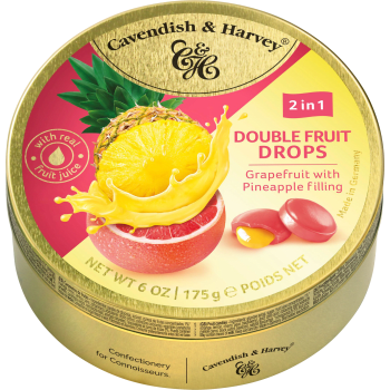 Karameller Double Fruit Drops Grapefruit & Pineapple 175g Cavendish & Harvey.