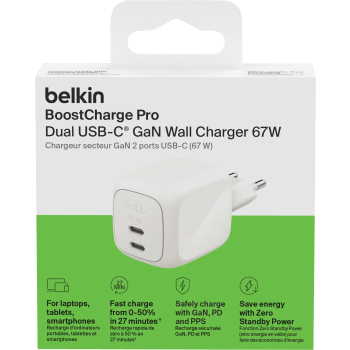 Väggladdare 67W 2xUSB-C Belkin.