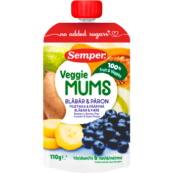 Barnmat Frukt & veggie mums blåbär & päron 6m 110g Semper.
