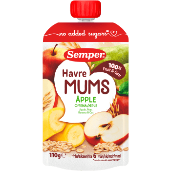 Barnmat Fruktmums äpple med havre 6m 110g Semper.