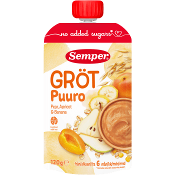 Gröt med päron, aprikos & banan 6m 120g Semper.