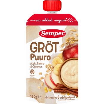 Gröt med äpple, banan & kanel 6m 120g Semper.